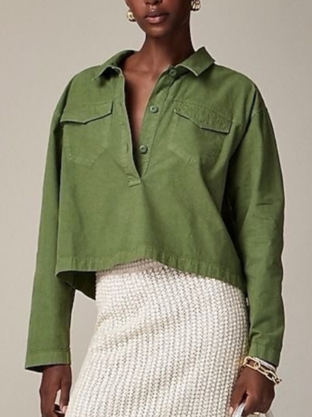 J. Crew Casual Olive Green Popover Shirt Jacket